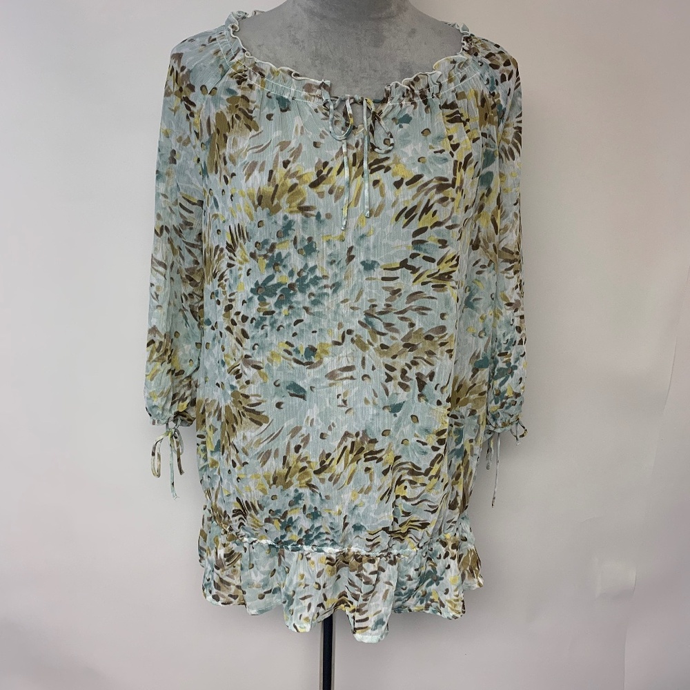 Old Navy Blouse Maternity SZ M Sheer Blue Floral  Feminine Delicate  Bohemian